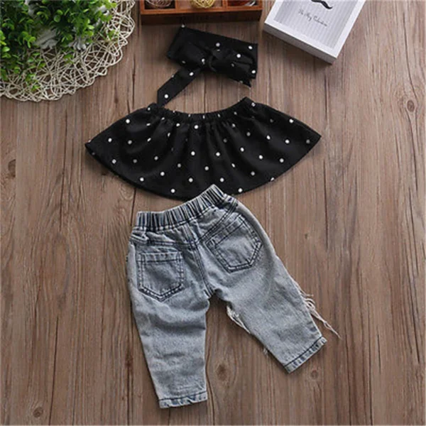 0-3Y Toddler Baby Kid Girl Clothes Set Off Shoulder Tank Top Denim Jeans Pants Outfits Children Girls Costumes Summer - Image 6