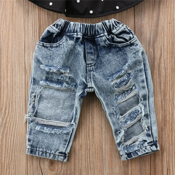 0-3Y Toddler Baby Kid Girl Clothes Set Off Shoulder Tank Top Denim Jeans Pants Outfits Children Girls Costumes Summer - Image 4