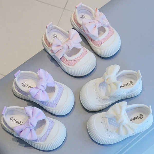 Spring New Children Students Soft Sole Casual Shoes Fashion Bow Girls Baby Anti Kick Shoe Princess Kids Breathable Canvas Shoes - Image 2