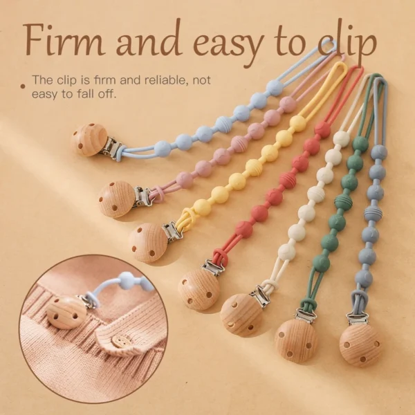 Beech Wood Chew Bead Pacifier Clips Dummy Chain Holder Newborn Soother Chains Nipple Holder For Babies Teething Toy Baby Chew - Image 4