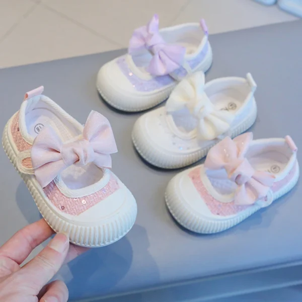 Spring New Children Students Soft Sole Casual Shoes Fashion Bow Girls Baby Anti Kick Shoe Princess Kids Breathable Canvas Shoes