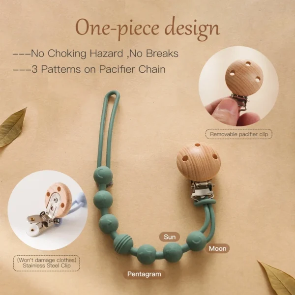 Beech Wood Chew Bead Pacifier Clips Dummy Chain Holder Newborn Soother Chains Nipple Holder For Babies Teething Toy Baby Chew - Image 5